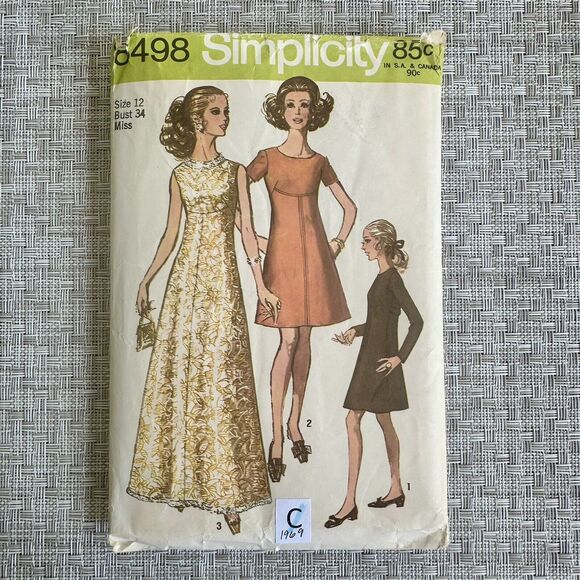Vintage 60s Simplicity 8498 Empire Waist Dress & Evening Gown SZ 12 - Picture 1 of 2